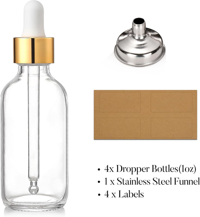 4PCS 30ml Glass Dropper Bottles with Funnel & Labels for Essential Oils