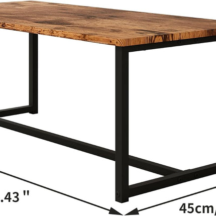 Rectangular Coffee Table Black Metal Frame Rustic Brown Wood Top for Living Room