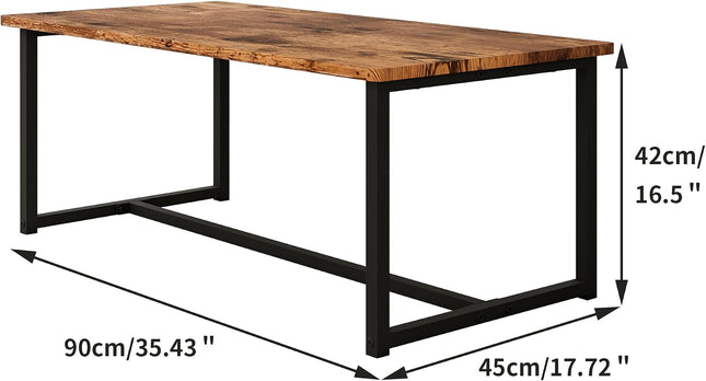 Rectangular Coffee Table Black Metal Frame Rustic Brown Wood Top for Living Room