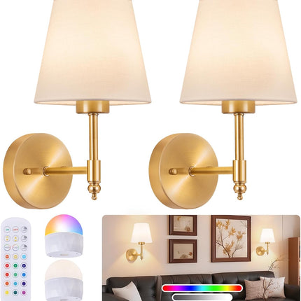Set of 2 Rechargeable Wall Sconces 5200mAh Dimmable 15 Colors Remote Wireless