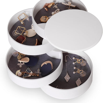 Travel Jewelry Organizer – 5-Layer Rotating Case with Lid, White Gift Box