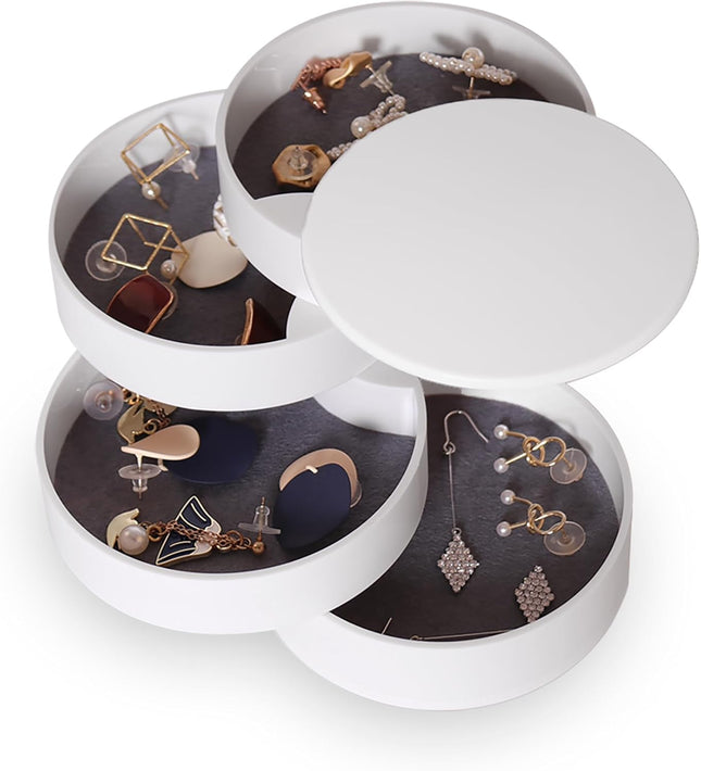 Travel Jewelry Organizer – 5-Layer Rotating Case with Lid, White Gift Box