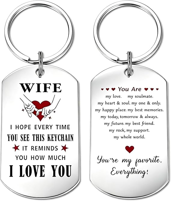 Wife Gift from Husband, Engraved Stainless Steel Love Keychain for Anniversary Birthday