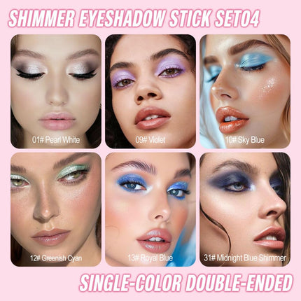 6Pcs Waterproof Cream Eyeshadow Sticks, Shimmer Eye Makeup Set, Pigmented & Long-Lasting