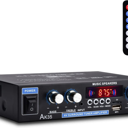 AK35 Home Audio Amplifier, 200W Bluetooth 5.0, FM/USB/SD, Remote Control