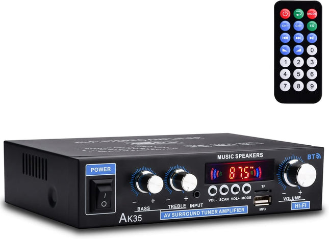 AK35 Home Audio Amplifier, 200W Bluetooth 5.0, FM/USB/SD, Remote Control