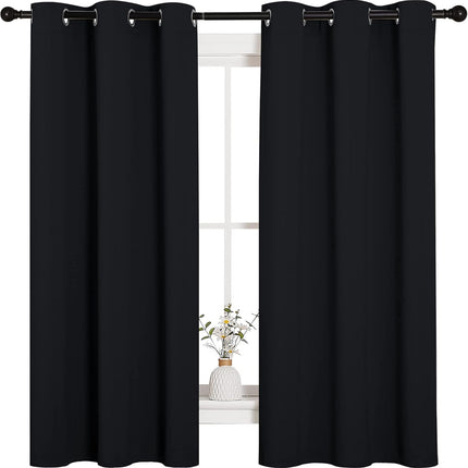 Pitch Black Thermal Blackout Curtains – 2 Panels, 42"x63", Bedroom Window