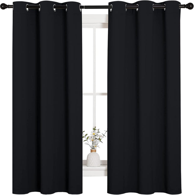 Pitch Black Thermal Blackout Curtains – 2 Panels, 42"x63", Bedroom Window