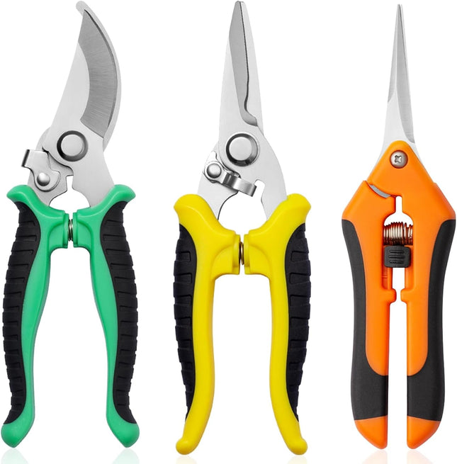 3-Pack Garden Pruning Shears – Stainless Steel Plant & Flower Scissors Clippers