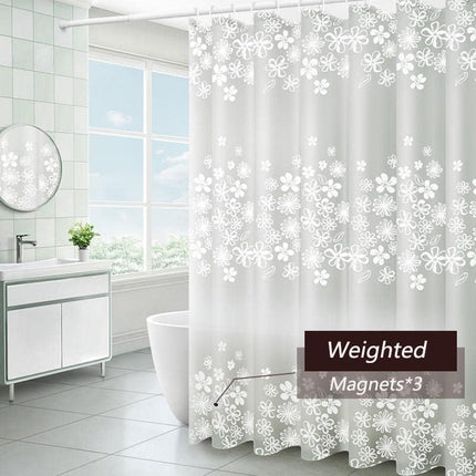 Shower Curtain Liner 4G PEVA Waterproof, White Floral, 3 Magnetic Weights, Grommets