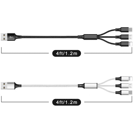 3 in 1 USB Charging Cable 3A Fast Charger Cord for iPhone Android Devices