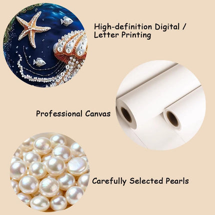 5D Pearl Diamond Painting Kit for Adults, 12x16in Beach Shell Special Shape Art