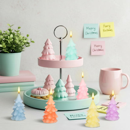 6 Pcs Pastel Christmas Tree Candles – 2.4" Mini Candy Wax Table Decor
