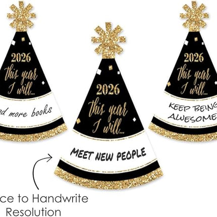 8-Pc Gold Mini 2026 New Year Party Hats – Small NYE Cone Hats Set
