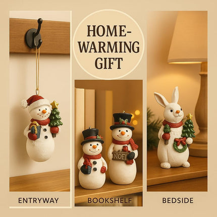 Christmas Snowman Ornament Set, 2 Hand-Painted Resin Figurines with Hanging Cord