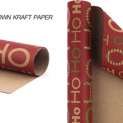 12 Sheets Christmas Wrapping Paper – 6 Vintage Kraft Designs with Tags & String