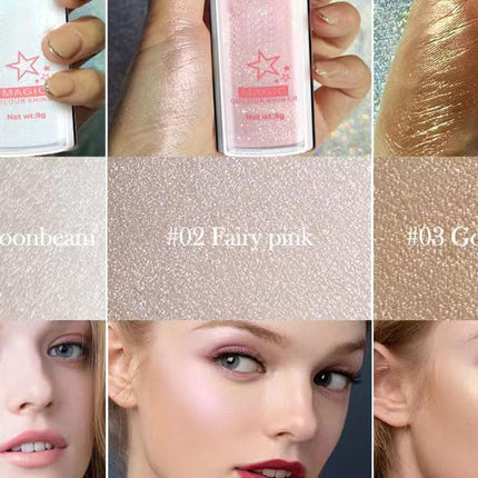 Glitter Powder Highlighter Makeup, Face & Body Shimmer, 3D Glow Blush, Fairy Highlight Powder