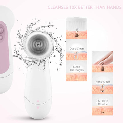 Waterproof Facial Cleansing Spin Brush Set 5 Exfoliating Heads Electric Face Scrubber