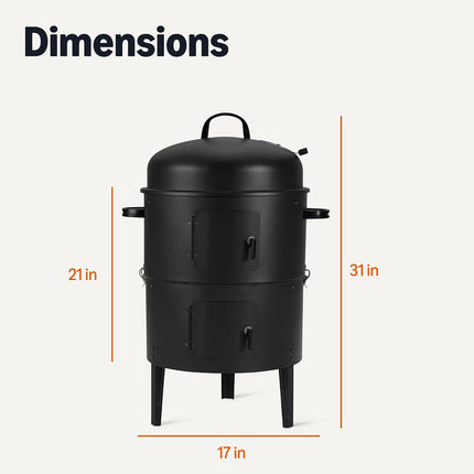 16-Inch Vertical Charcoal Smoker BBQ Grill, 2-Layer Outdoor Smoker with Thermometer, Black