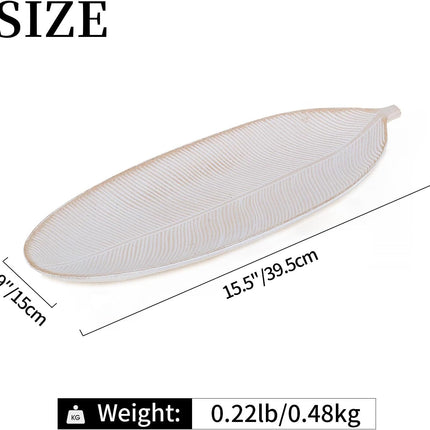 16-Inch Leaf Shaped Wooden Decorative Tray, Boho Key Bowl for Entryway and Living Room