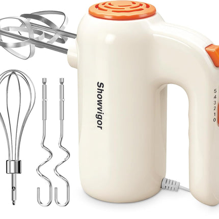 5-Speed Electric Hand Mixer with Turbo Boost, 5 Stainless Steel Attachments for Baking