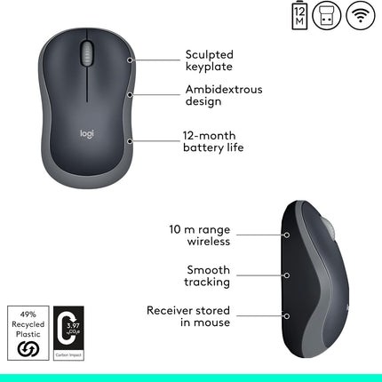 M185 Wireless Mouse 2.4GHz USB Receiver 1000 DPI for PC Mac Laptop