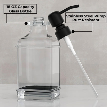 2-Pack Soap Dispensers 18oz – Antique Glass with Rust-Proof Stainless Pump