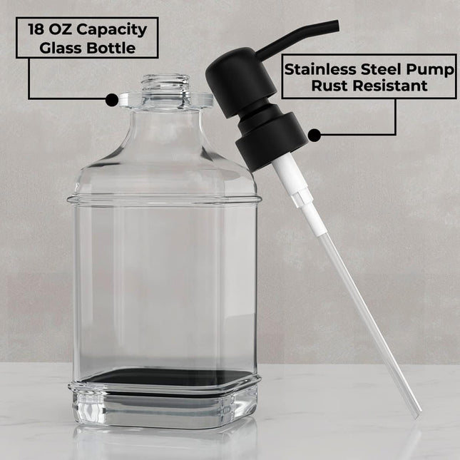 2-Pack Soap Dispensers 18oz – Antique Glass with Rust-Proof Stainless Pump