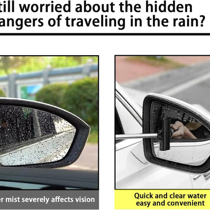 38.6" Telescopic Car Side Mirror Squeegee, Rubber Edge, Water & Fog Cleaner, Black