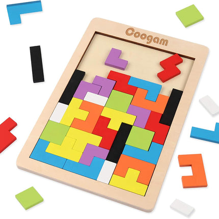 Wooden Tangram Puzzle Blocks – 3D STEM Brain Teaser Toy for Kids (40 Pcs)