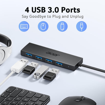 4 Port USB 3.0 Hub with USB C Power Port for Laptop PC Desktop 2FT