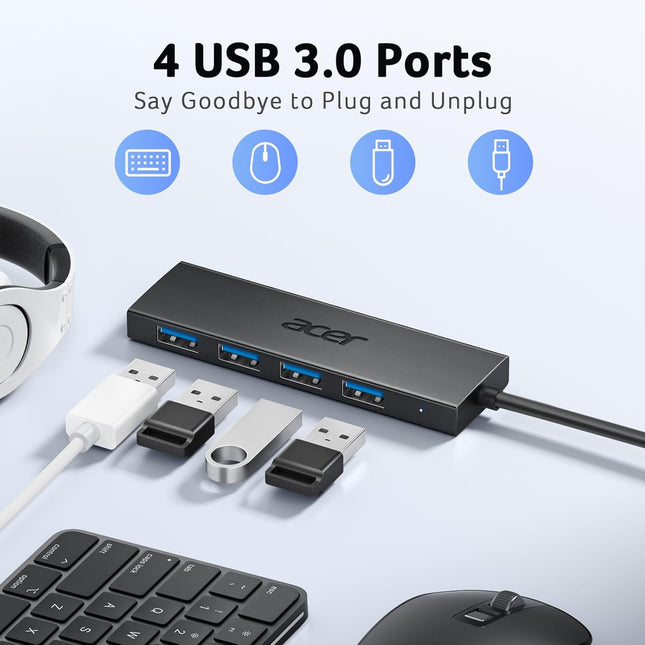 4 Port USB 3.0 Hub with USB C Power Port for Laptop PC Desktop 2FT