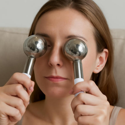 Stainless Steel Ice Roller & Eye Globes, Facial Cryo Massager for Puffiness & Skincare