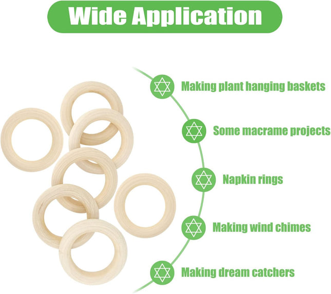 20PCS Natural Wooden Rings for Crafts, 2.2-Inch Macrame Rings for DIY Projects