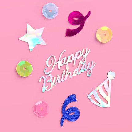 Happy Birthday Confetti Rainbow – Iridescent Foil & Pastel Table Scatter