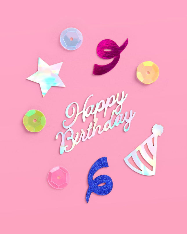 Happy Birthday Confetti Rainbow – Iridescent Foil & Pastel Table Scatter
