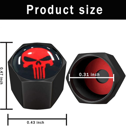 4 Pack Red Skull Tire Valve Stem Caps Zinc Alloy Airtight Dustproof Universal Covers