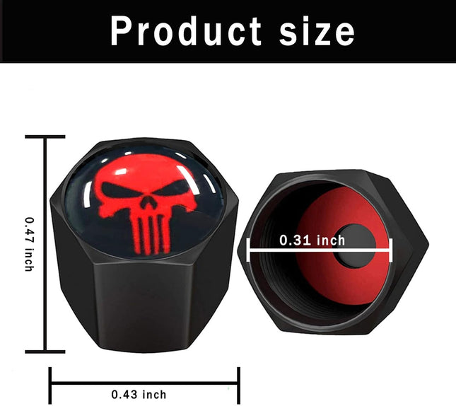 4 Pack Red Skull Tire Valve Stem Caps Zinc Alloy Airtight Dustproof Universal Covers