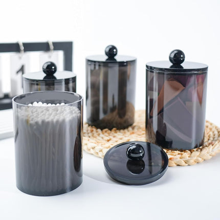 2-Pack Q-Tip Holders – Black Bathroom Jars for Cotton Swabs & Pads, 10-12oz