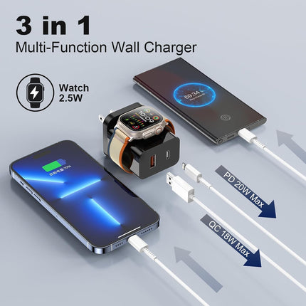 Apple Watch & iPhone Charger, 20W PD, 3-in-1 Fast Charge, Magnetic Wireless