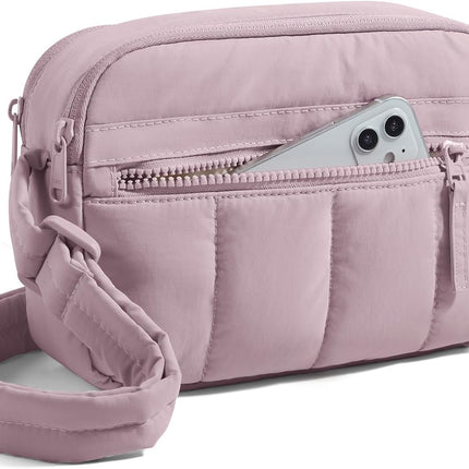 Mini Crossbody Purse for Women Travel Puffy Shoulder Bag with RFID Blocking Purple
