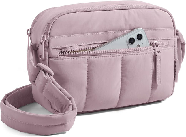 Mini Crossbody Purse for Women Travel Puffy Shoulder Bag with RFID Blocking Purple