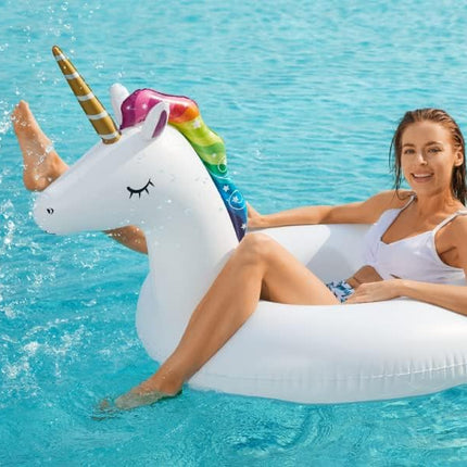 2 Pack Inflatable Unicorn Flamingo Pool Floats Swim Rings for Beach Lake Swimming Adults and Kids
