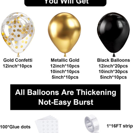 100-Piece Black Gold Balloon Garland – New Year 2026, Wedding & Event Decor