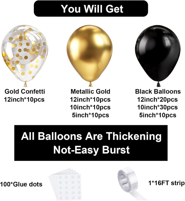 100-Piece Black Gold Balloon Garland – New Year 2026, Wedding & Event Decor