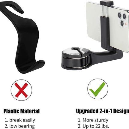 2 Pack Car Headrest Hooks – 2 in 1 with Phone Holder, Purse, Toy & Bottle Organizer