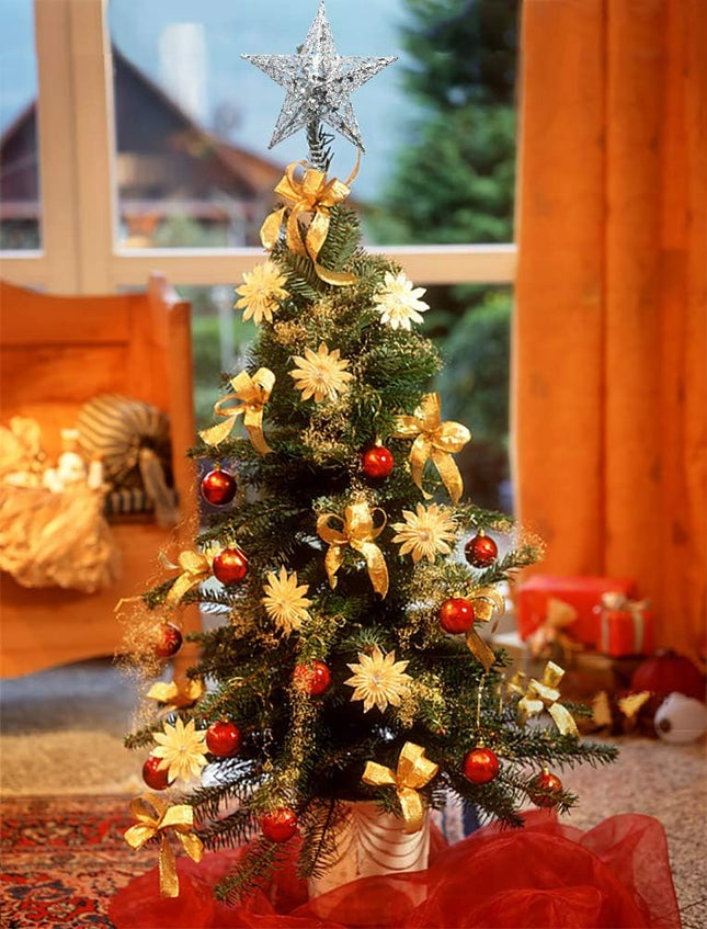 8" Glitter Star Tree Topper – Silver Christmas Treetop for Holiday Décor
