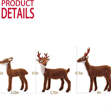 3 PCS Christmas Reindeer Decor Rustic Elk Ornaments Handcrafted Tabletop
