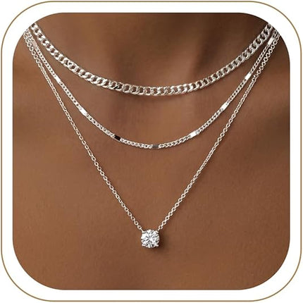 Women Layered Gold Necklace Set 14K Plated Dainty Choker Cuban Chain Stack