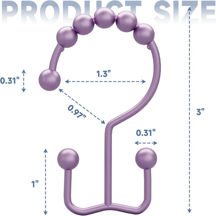 Shower Curtain Hooks Rings Set of 12 Rust Resistant Double Glide Grey Purple